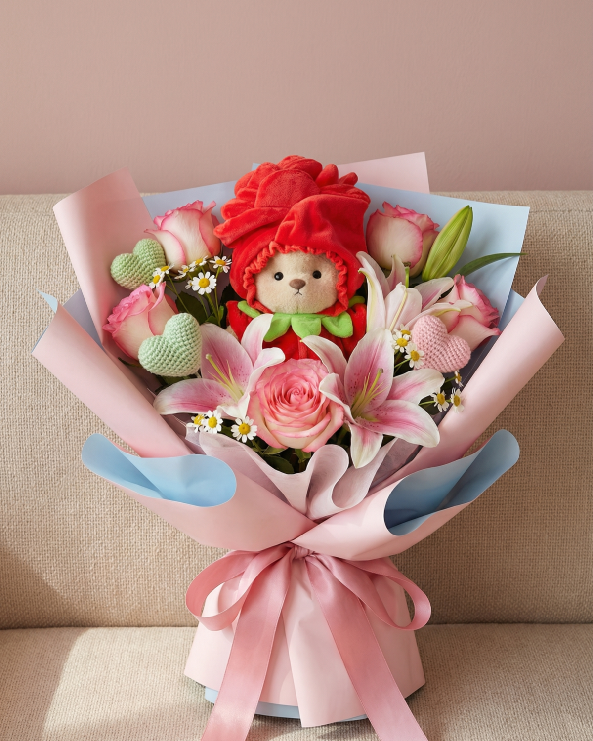 Getahug Romantic Red Rose Mini Bear | 5.9 Inches Plush Bag Charm Stuffed Keychain Valentine Gift