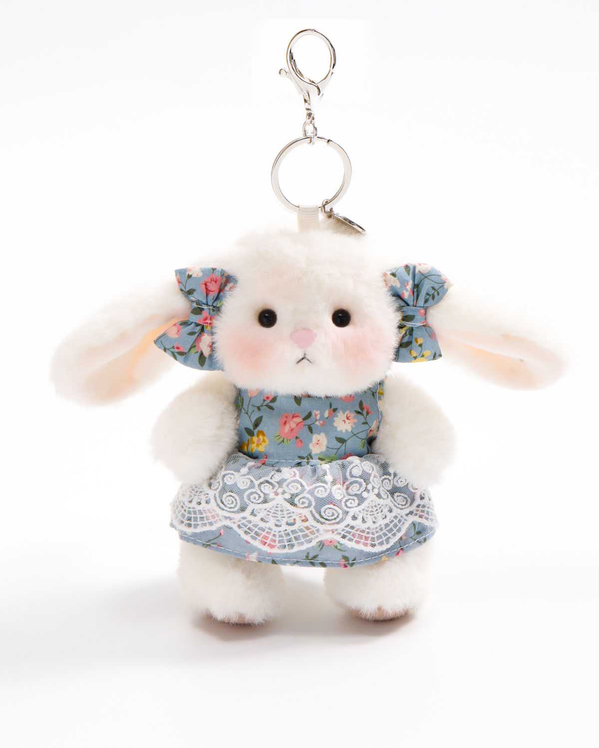Getahug Blue Floral Dress Mini Bunny Bag Charm | 5.9 Inches Soft Plush Keychains Gift