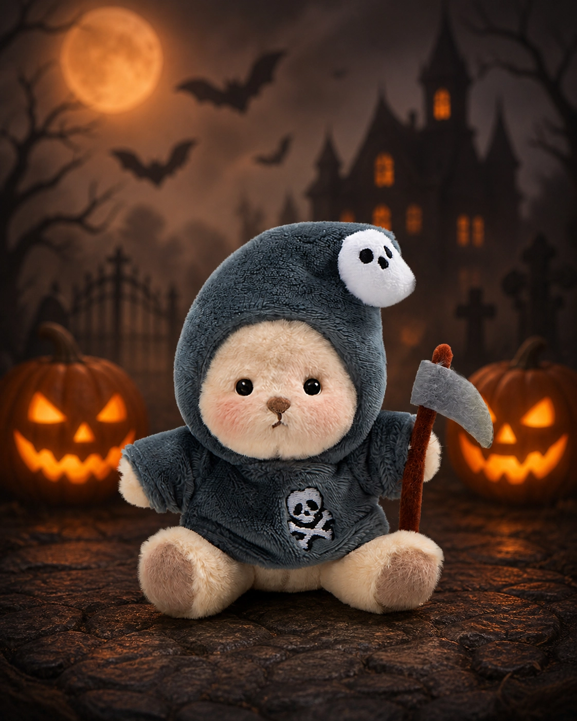 Getahug 3.9" Halloween Reaper Mini Bear Keychain | Halloween Limited Edition Fixed-limb Pocket Plush Bag Charm Gift (Pre-sale)