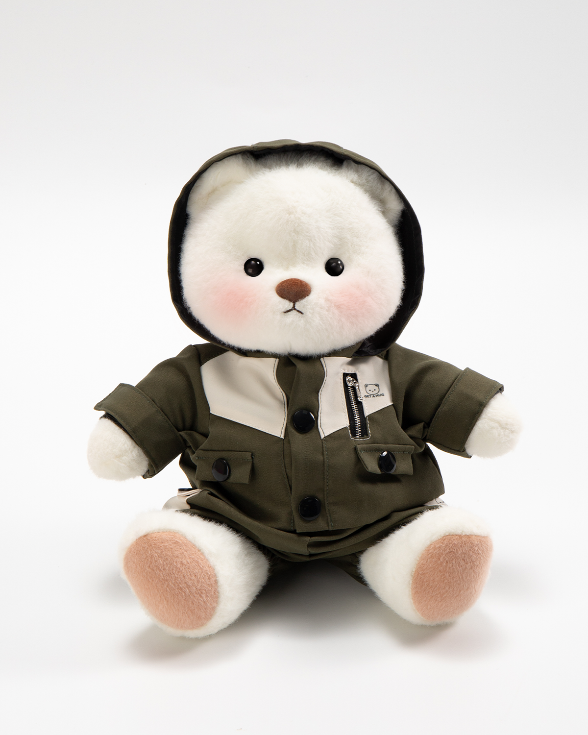 Getahug Green Waterproof Jacket Bear | Handmade Jointed Teddy Bear Stuffed Animal Gift