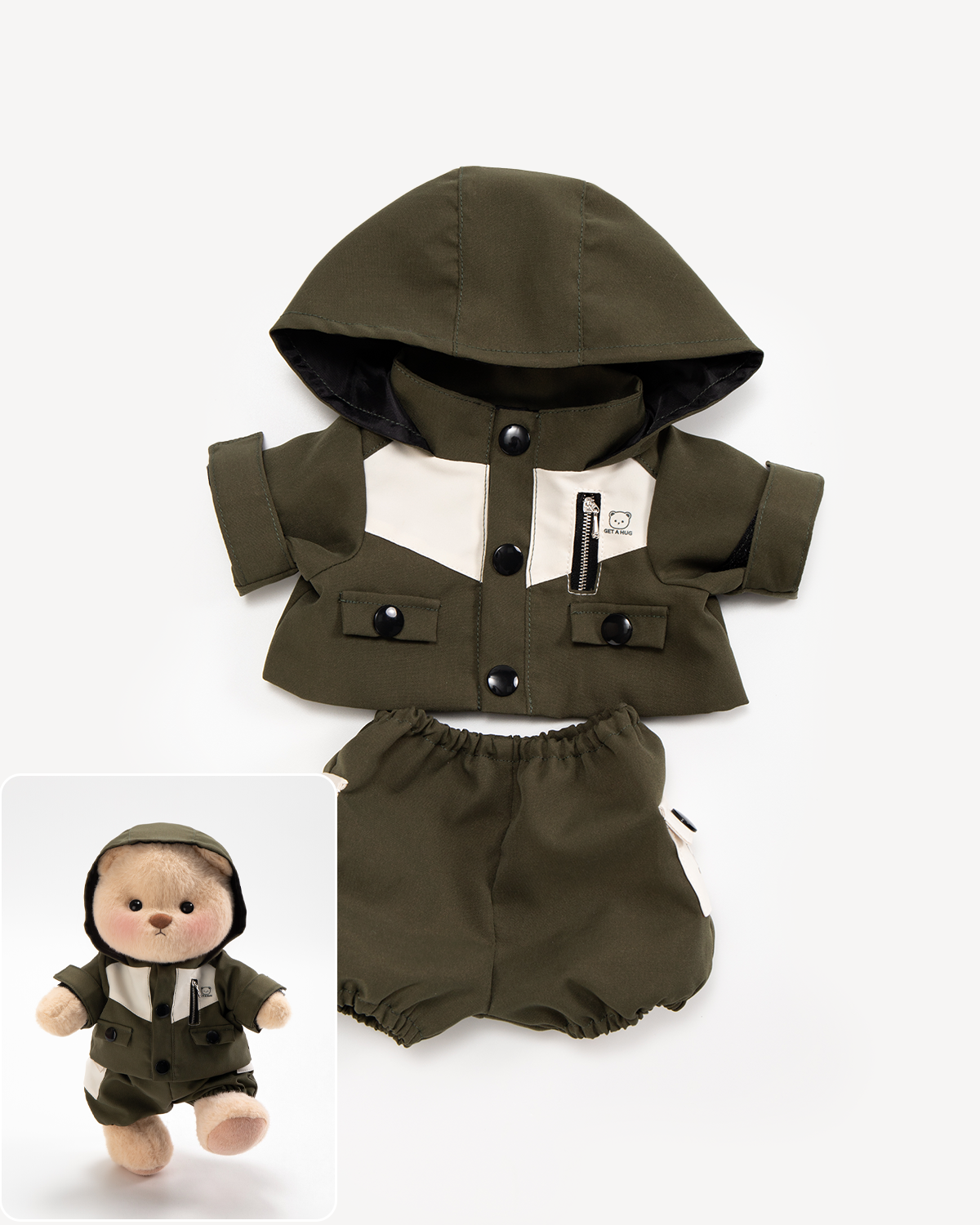 Getahug Green Waterproof Jacket Bear | Handmade Jointed Teddy Bear Stuffed Animal Gift
