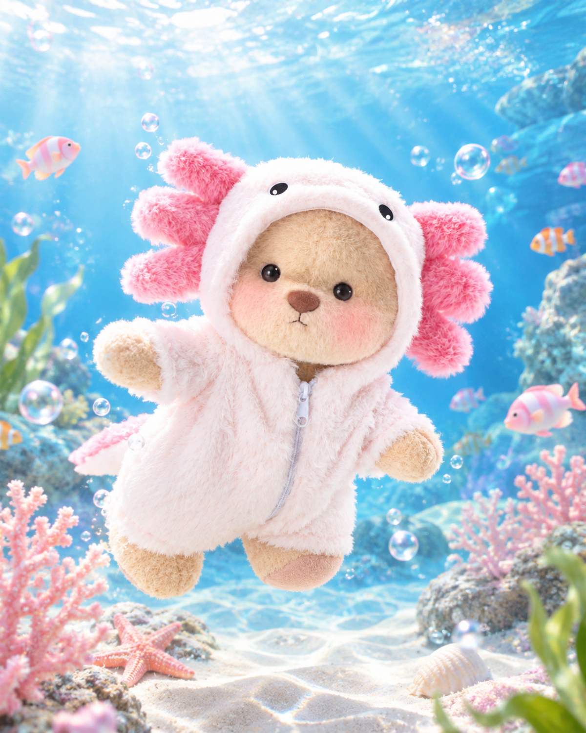 Getahug Pink Axolotl Bear | Handmade Jointed Teddy Bear Stuffed Animal Gift