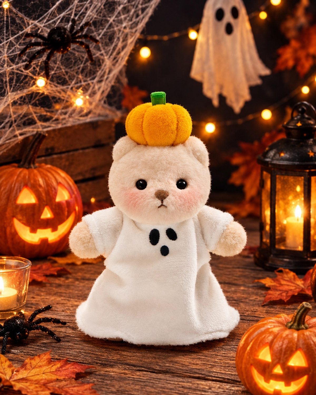 Getahug 3.9" Halloween Pumpkin Ghost Mini Bear Keychain | Halloween Limited Edition Fixed-limb Pocket Plush Bag Charm Gift