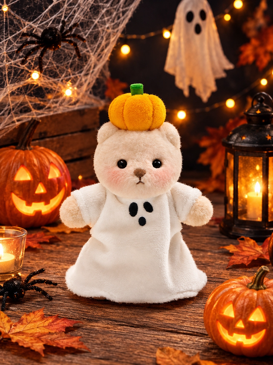 Getahug 3.9" Halloween Pumpkin Ghost Mini Bear Keychain | Halloween Limited Edition Fixed-limb Pocket Plush Bag Charm Gift (Pre-sale)