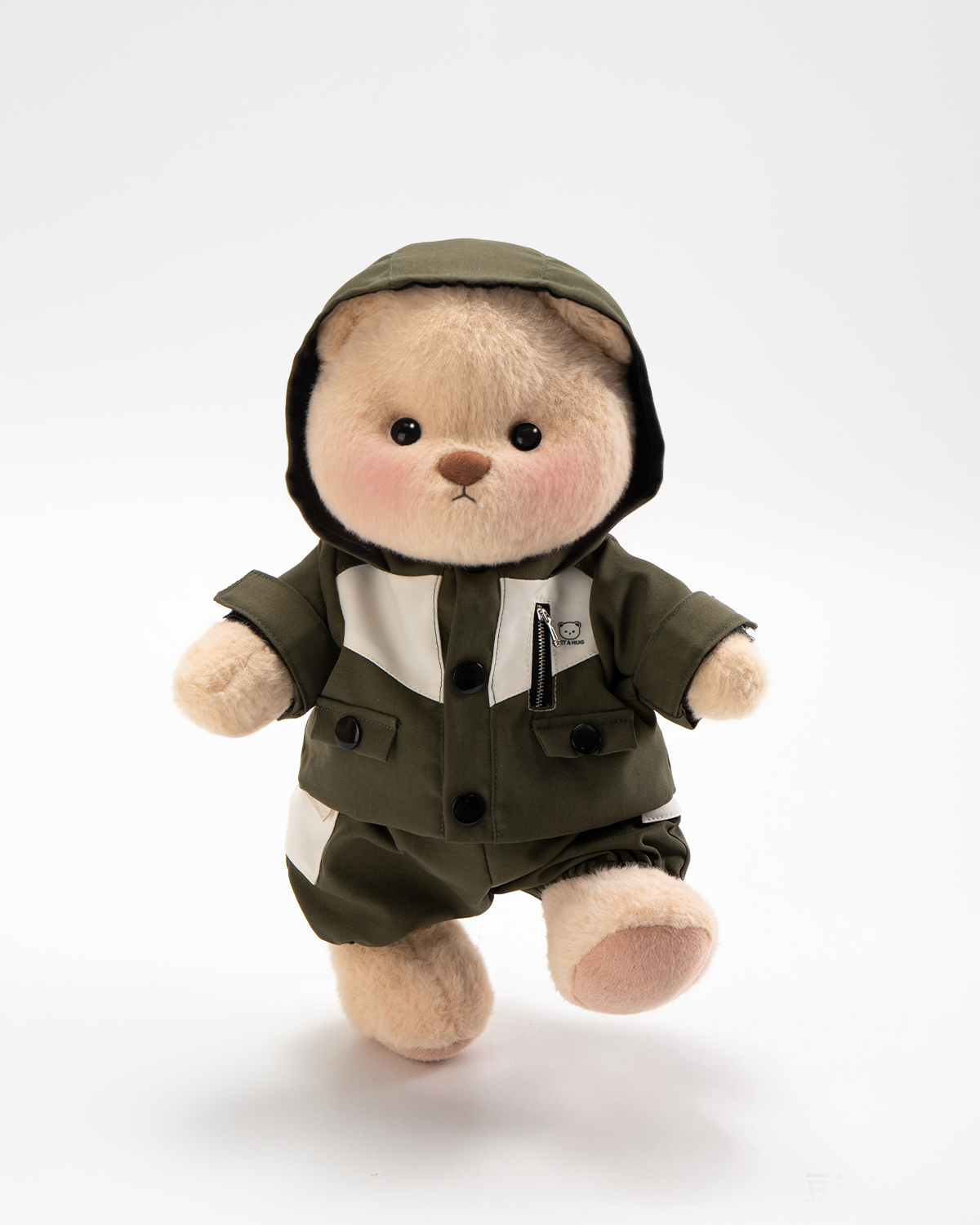 Getahug Green Waterproof Jacket Bear | Handmade Jointed Teddy Bear Stuffed Animal Gift