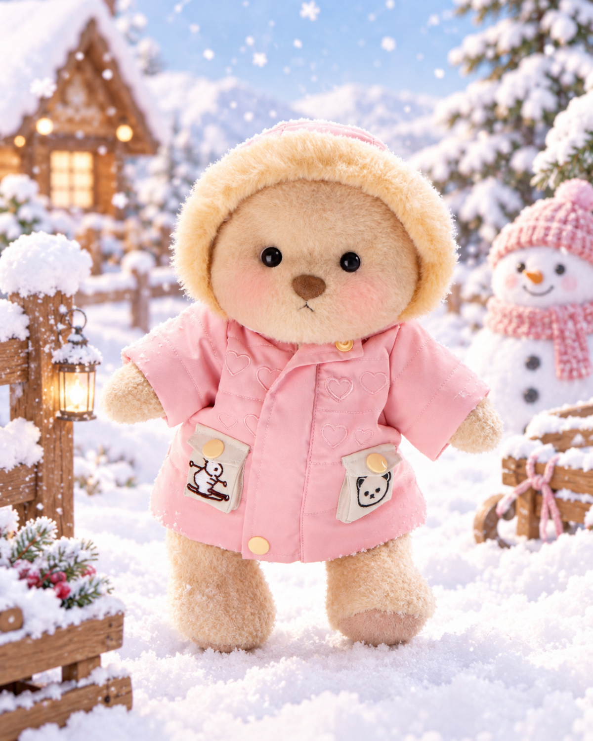 Mini Life Vest Getahug Pink Puffer Jacket Bear | Handmade Jointed Teddy Bear Stuffed