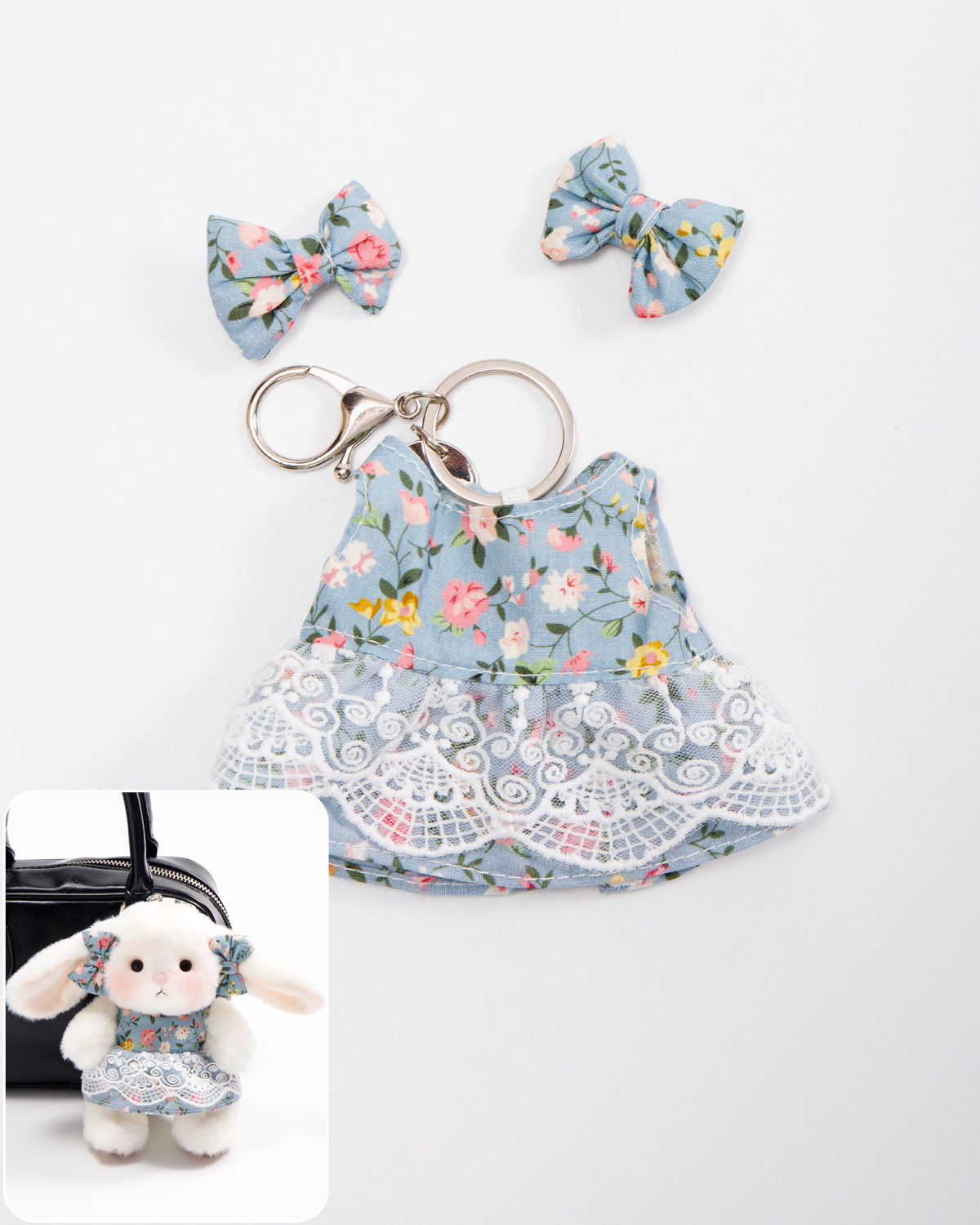 Getahug Bluebell Dress Mini Bunny Bag Charm | 5.9 Inches Soft Plush Keychains Gift