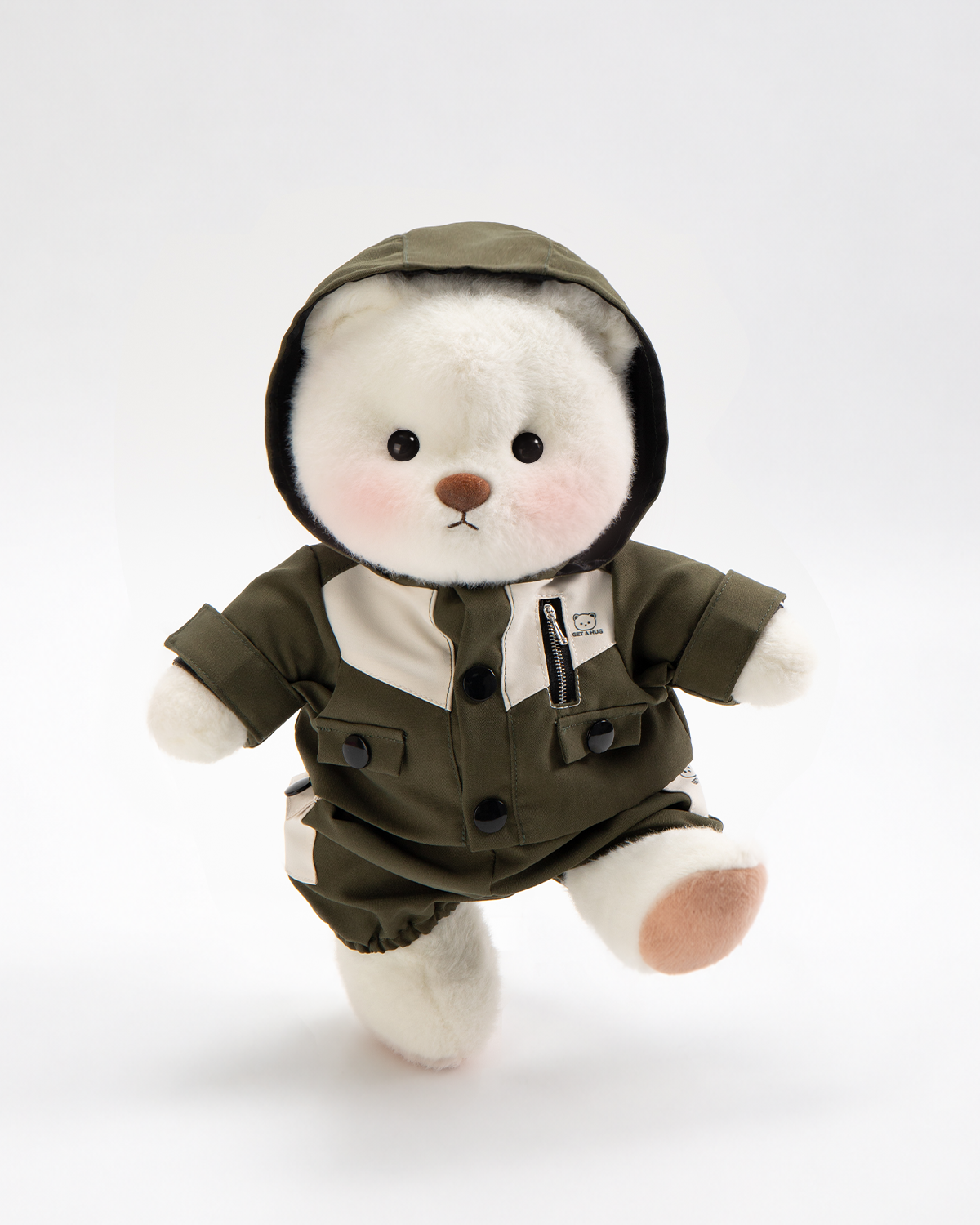 Getahug Green Waterproof Jacket Bear | Handmade Jointed Teddy Bear Stuffed Animal Gift