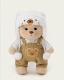 White Mink Hat Brown Overalls
