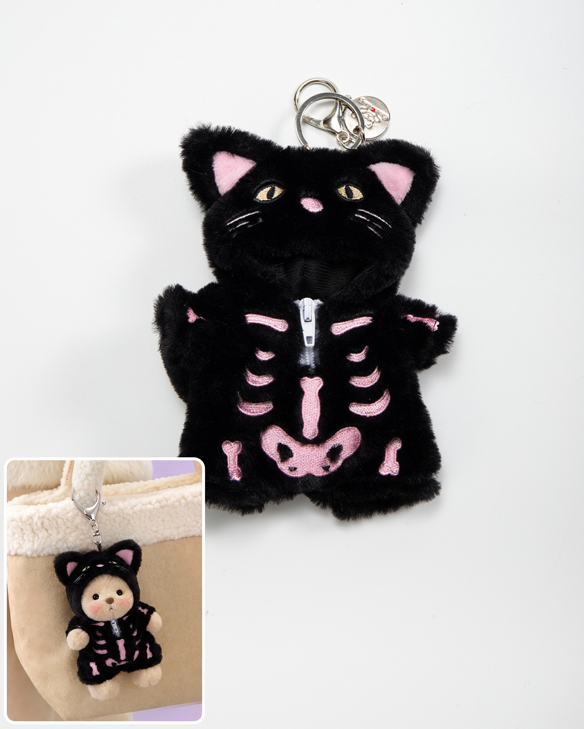 Halloween Skull Cat Bag Charm Keychains (Outfit Only) | 5.9 Inches Mini Teddy Bear Clothes