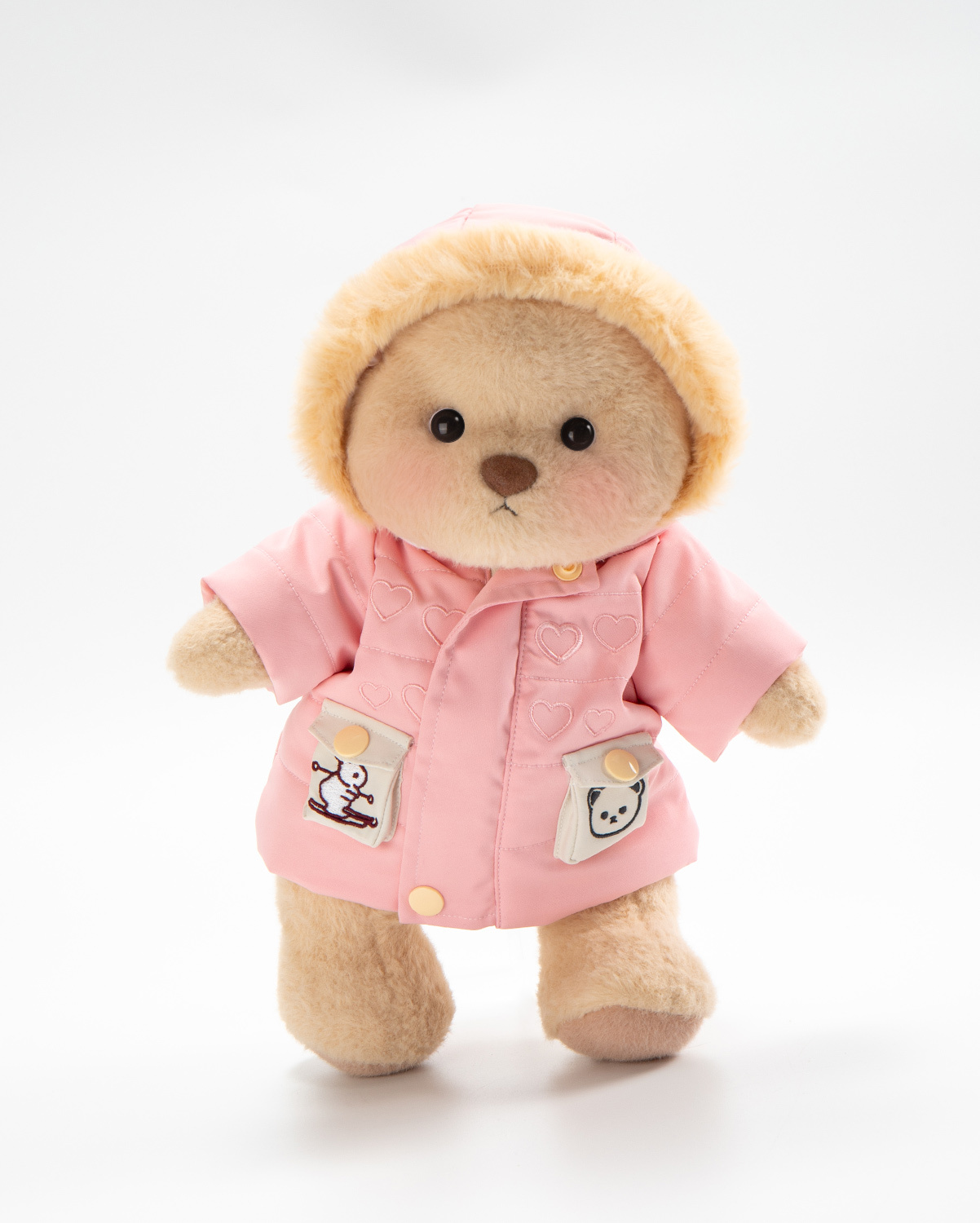 Mini Life Vest Getahug Pink Puffer Jacket Bear | Handmade Jointed Teddy Bear Stuffed