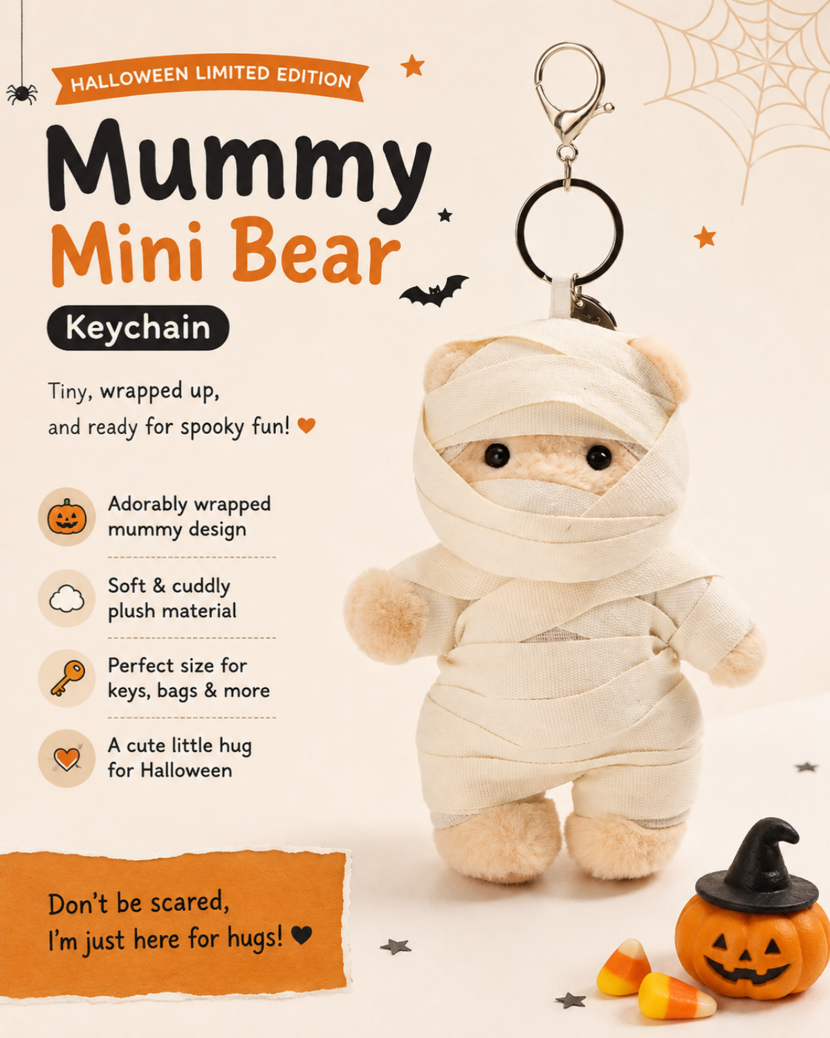 Getahug Halloween Mummy Mini Bear Keychain | Halloween Limited Edition 5.9 Inches Plush Animal Gift