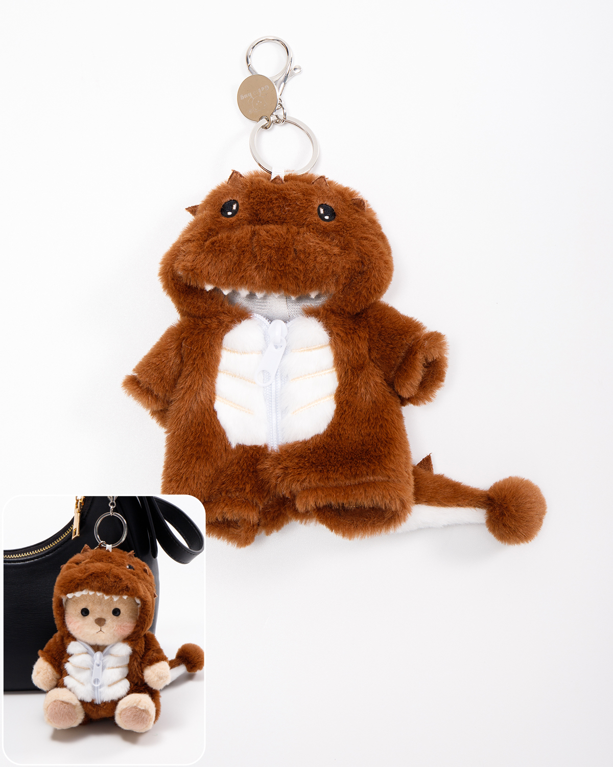 Getahug Brown Ankylosaurus Mini Bear Keychain | 5.9 Inches Plush Bag Charm Stuffed Animal Gift