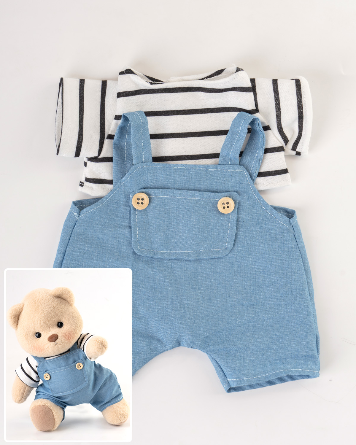 Striped Top Blue Overalls Set(Outfit Only) | Teddy Bear Clothes