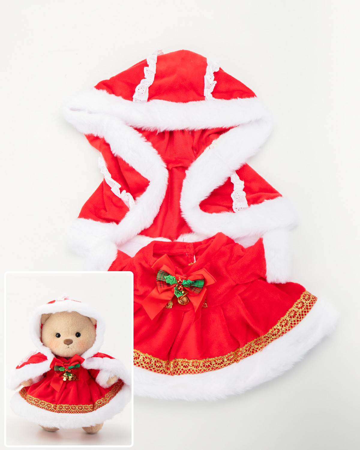 Getahug Red Cape Gold Edge Dress Bear | Handmade Christmas Gift