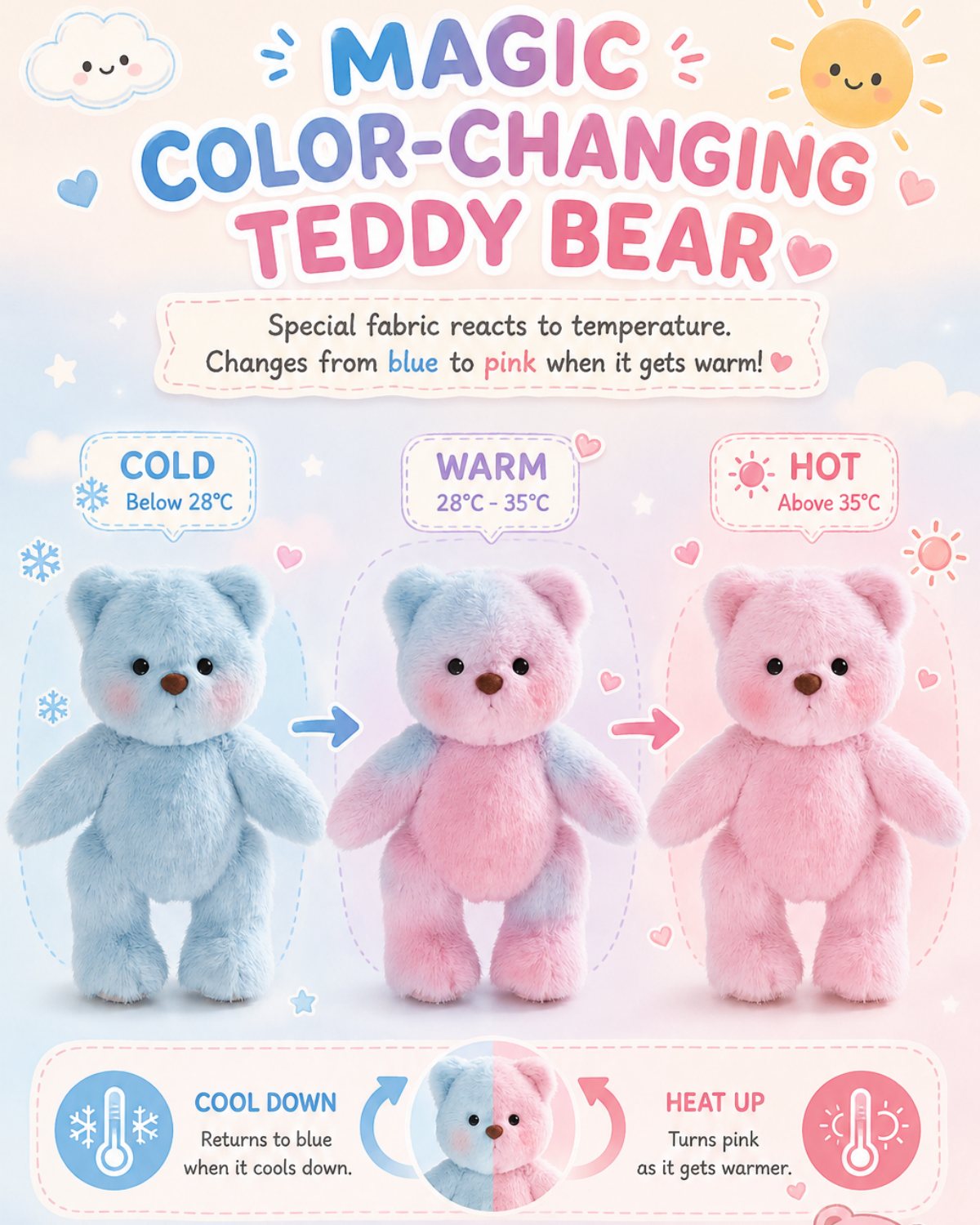 Getahug Magic Color-Changing Teddy Bear | Anniversary Limited Edition Handmade Jointed Plush Animal Gift
