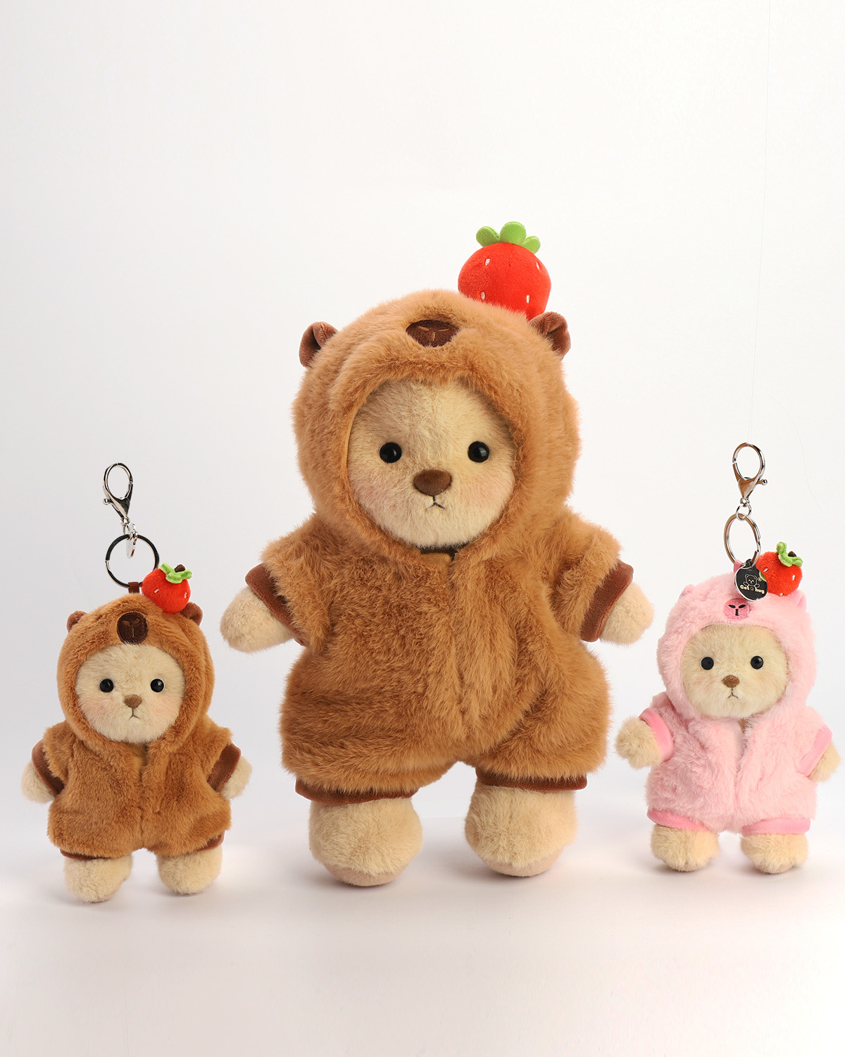 Getahug Strawberry Capybara Brown Bear with Mini Bear Gift Bundle