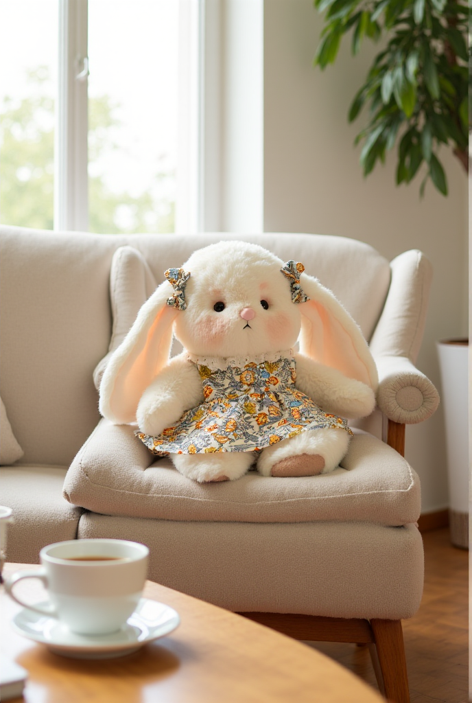 Getahug The White Bunny With Floral Dress | Handmade Jointed Bunny Gift