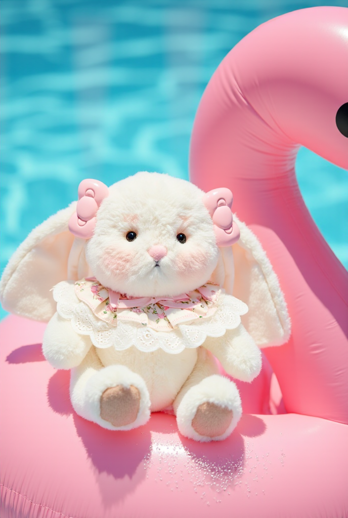 Getahug The White Bunny With Pink Bow Hairpin & Lace Scarf | Handmade Jointed Bunny Gift