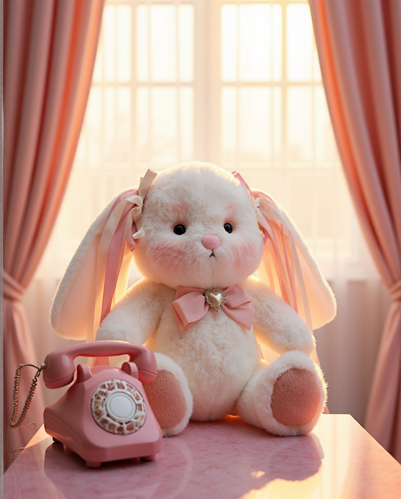 Getahug Rosie The White Bunny With Pink Ribbon & Pearl Necklace | Handmade Jointed Stuffed Animal Gift (Limited Stock)