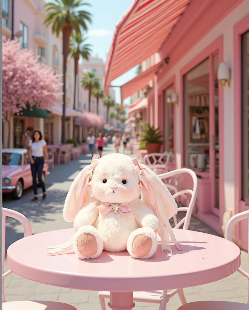 Getahug Rosie The White Bunny With Pink Ribbon & Pearl Necklace | Handmade Jointed Stuffed Animal Gift (Limited Stock)