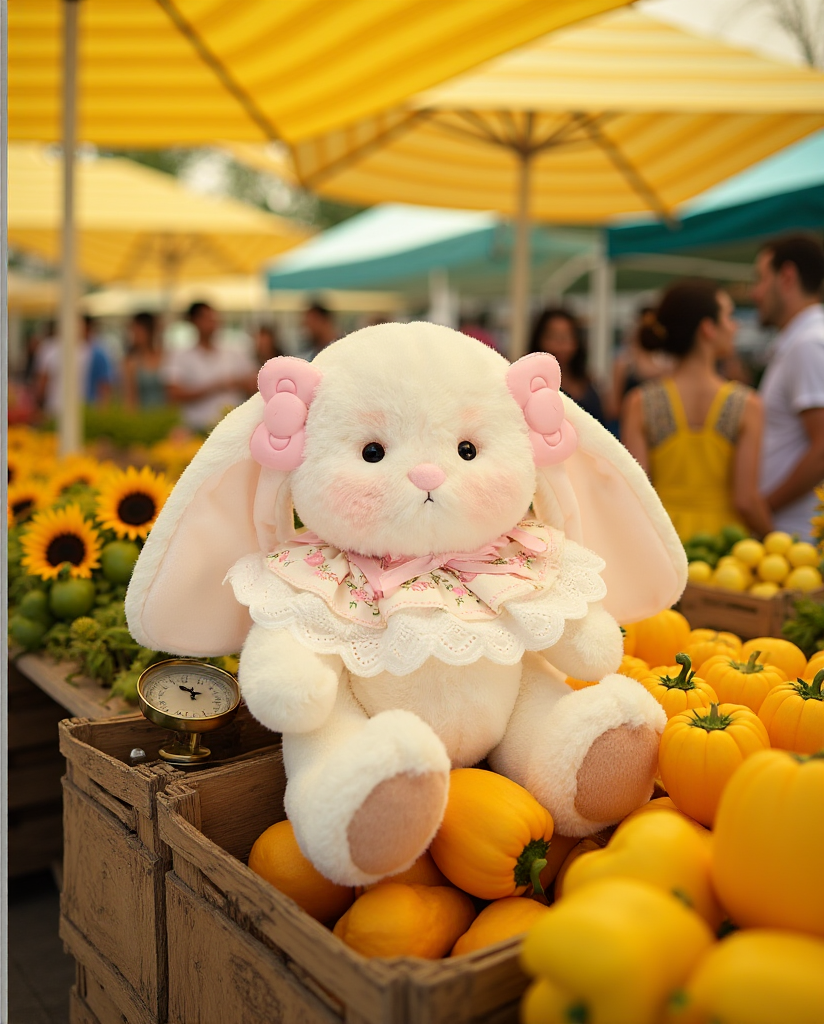 Getahug Rosie The White Bunny With Pink Bow Hairpin & Lace Scarf | Handmade Jointed Stuffed Animal Gift (Limited Stock)
