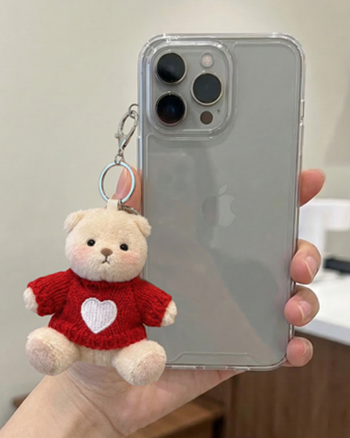 Getahug 3.9" Red Sweater Teddy Bear | Fixed-limb Pocket Plush Bag Charm Keychain Gift