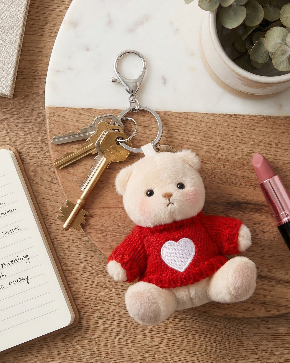 Getahug 3.9" Red Sweater Teddy Bear | Fixed-limb Pocket Plush Bag Charm Keychain Gift