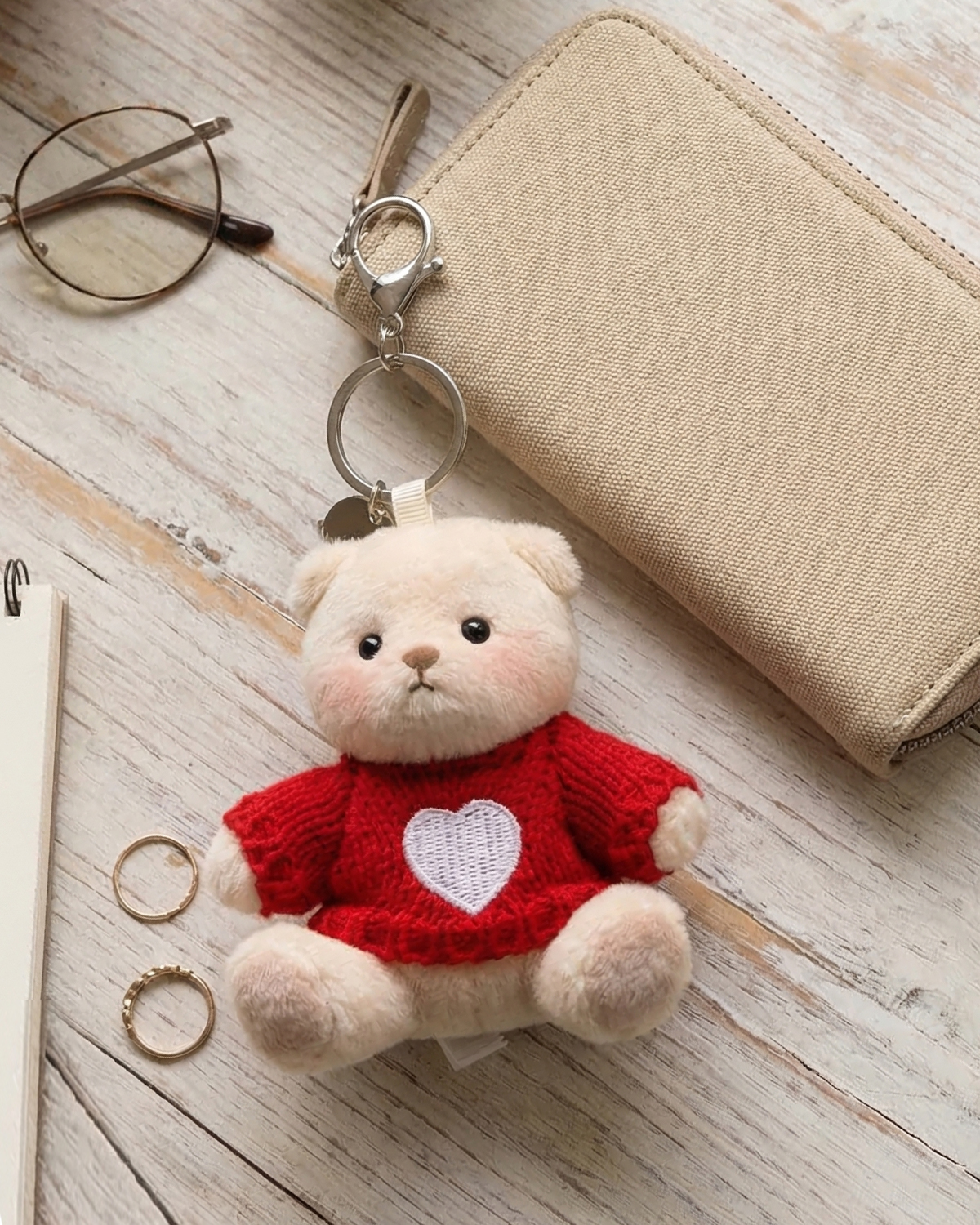 Getahug 3.9" Red Sweater Teddy Bear | Fixed-limb Pocket Plush Bag Charm Keychain Gift