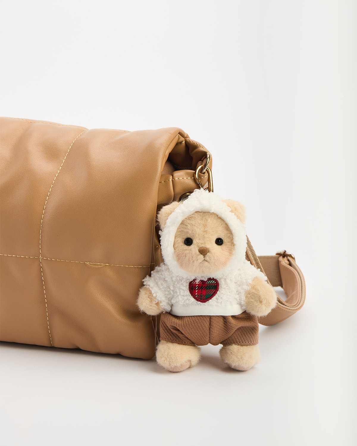 Getahug 5.9 Inches Love Polar Fleece Brown Mini Bear Pendant Keychain Gift