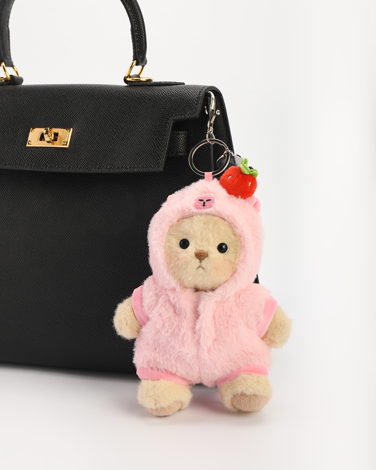 Getahug 5.9 Inches Strawberry Capybara Brown Mini Bear Pendant Keychain Gift