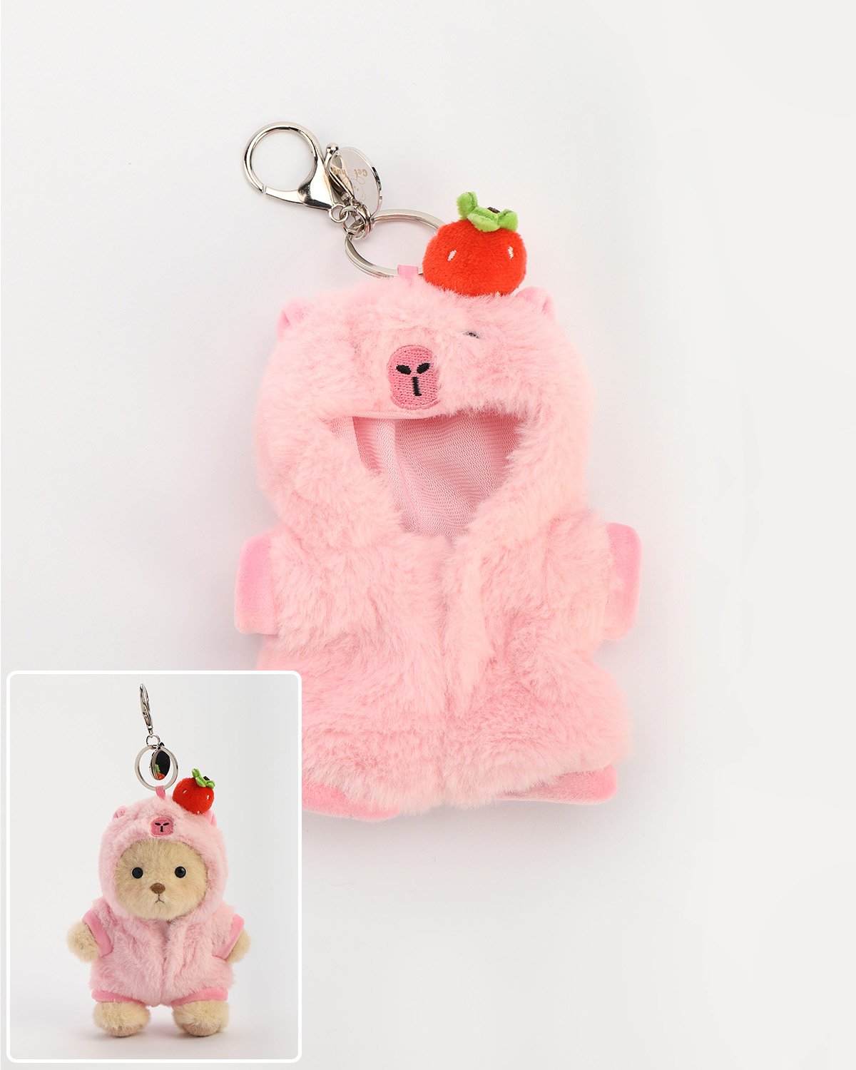 Strawberry Pink Capybara Keychain (Outfit Only) | 5.9 Inches Mini Teddy Bear Clothes