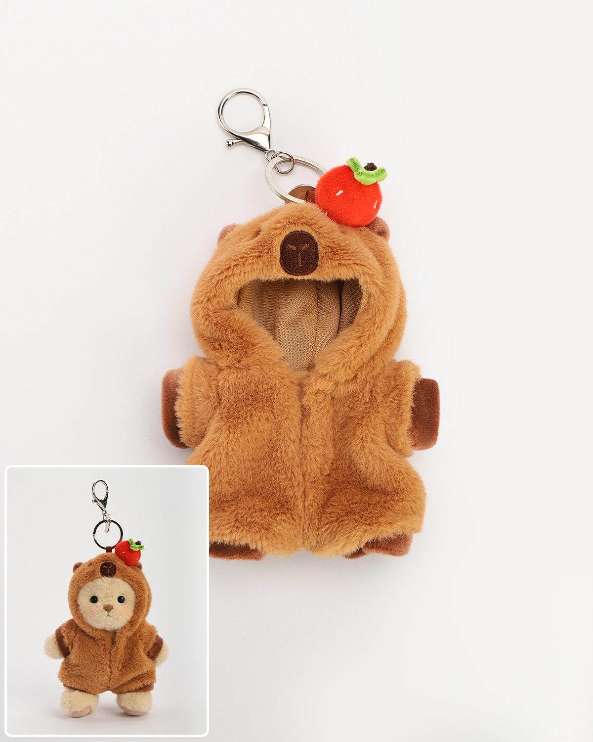 Strawberry Brown Capybara Keychain (Outfit Only) | 5.9 Inches Mini Teddy Bear Clothes