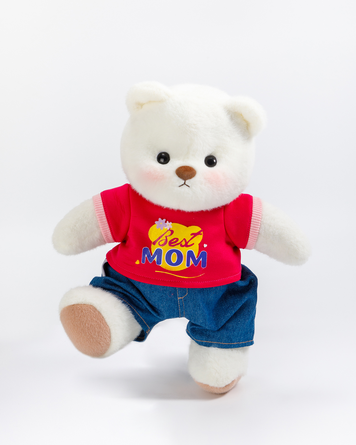 Getahug Best Mom Red T-shirt White Bear | Mother's Day Handmade Jointed Teddy Bear Gift