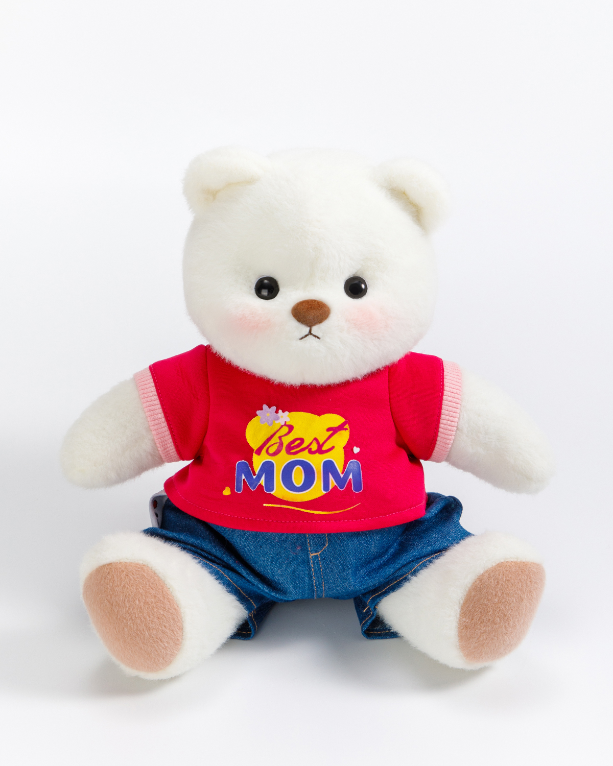 Getahug Best Mom Red T-shirt White Bear | Mother's Day Handmade Jointed Teddy Bear Gift