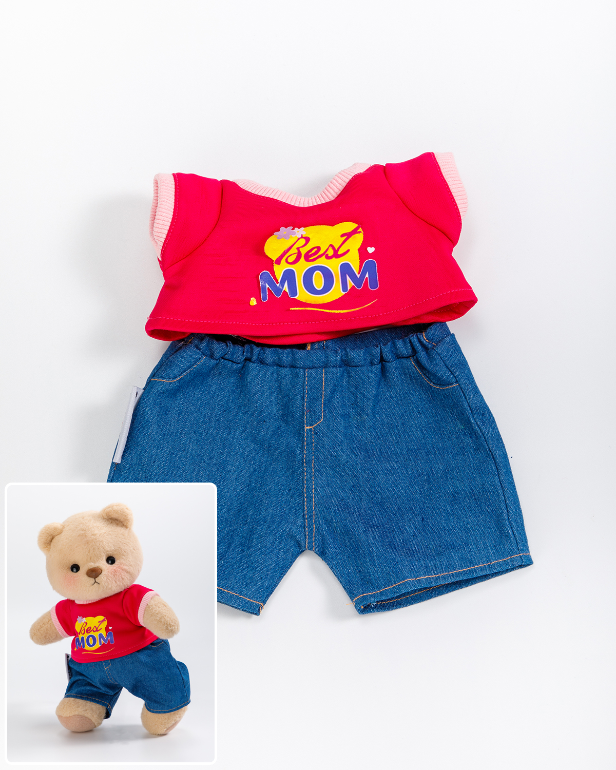 Getahug Best Mom Red T-shirt Bear | Mother's Day Handmade Jointed Teddy Bear Gift