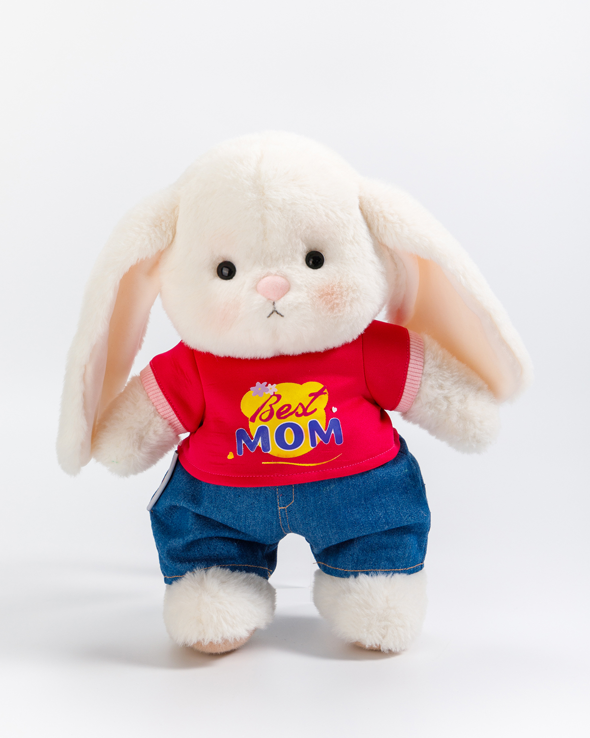 Getahug Best Mom Red T-shirt Jointed Bunny Plush | Handmade Stuffed Animal Gift
