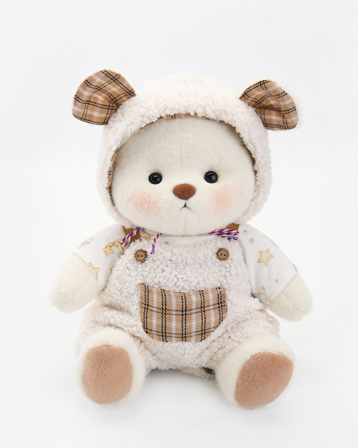 Getahug Brown And White Plaid Sheep White Teddy Bear | Handmade Stuffed Animal Gift
