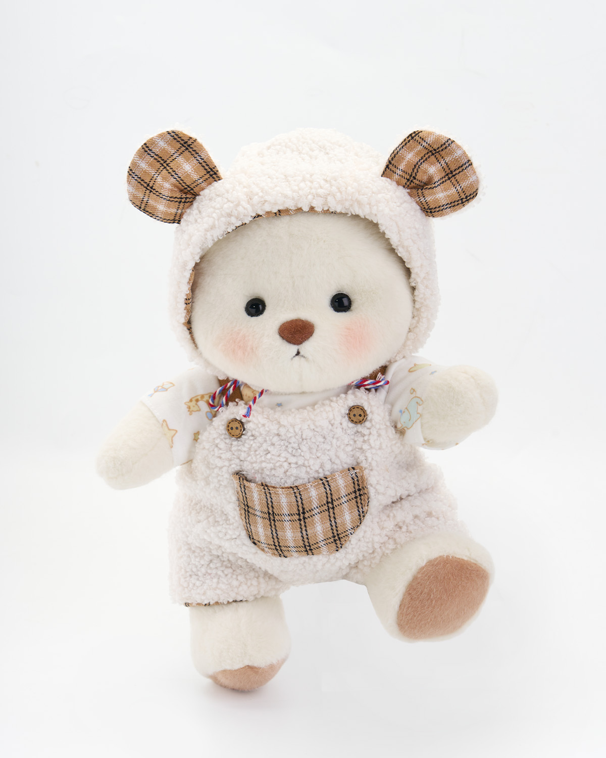 Getahug Brown And White Plaid Sheep White Teddy Bear | Handmade Stuffed Animal Gift