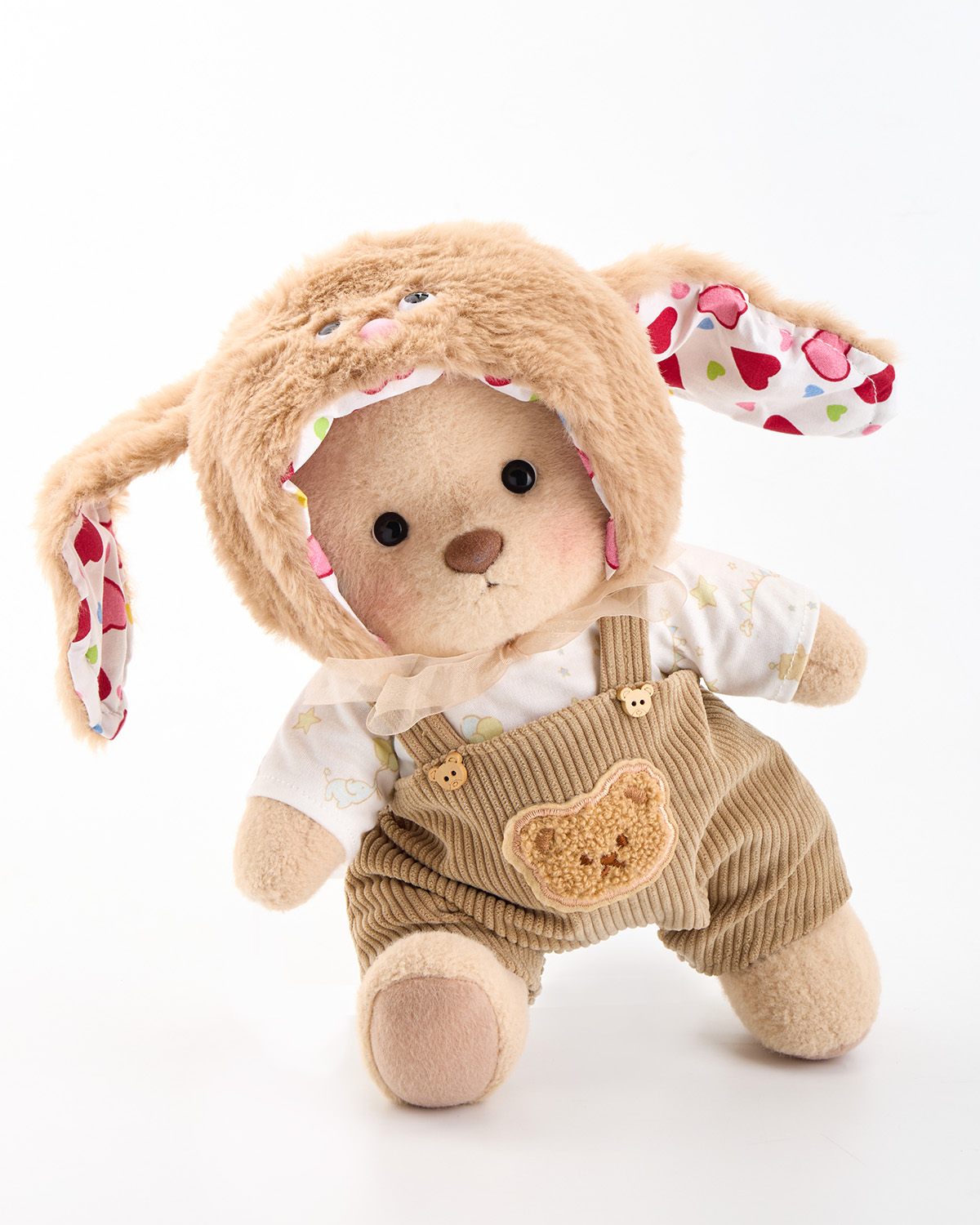 Getahug Brown Bunny Overalls Bear | Handmade Jointed Teddy Bear Gift