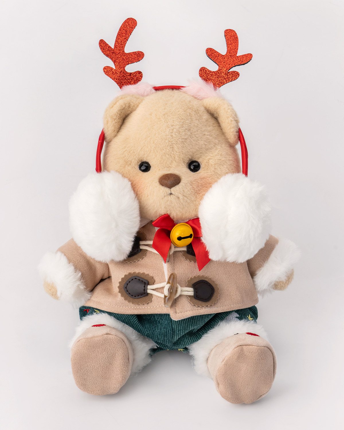 Getahug Christmas Antler Earmuffs White Teddy Bear | Handmade Jointed Toy Gift