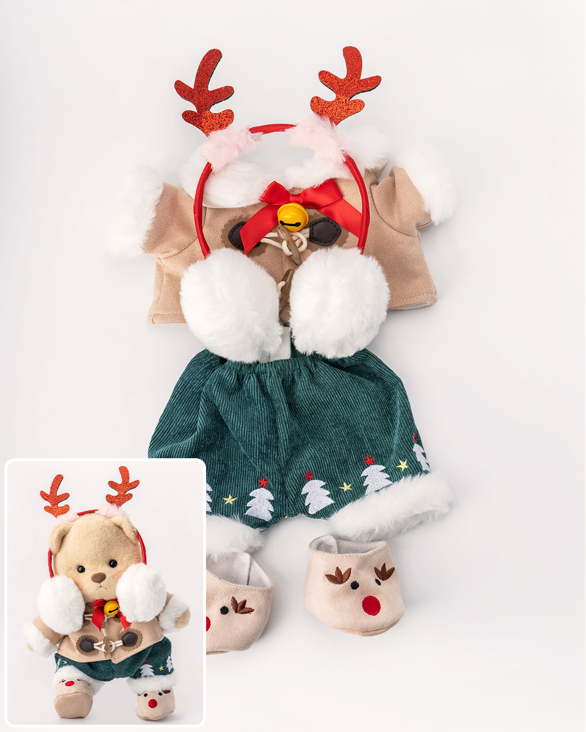 Getahug Christmas Antler Earmuffs White Teddy Bear | Handmade Jointed Toy Gift