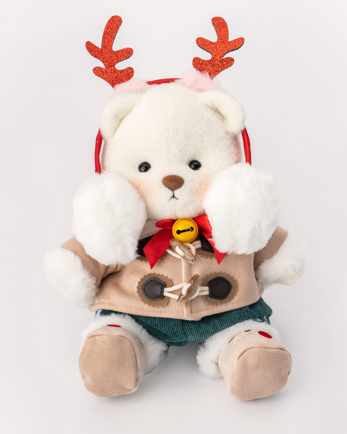 Getahug Christmas Antler Earmuffs White Teddy Bear | Handmade Jointed Toy Gift