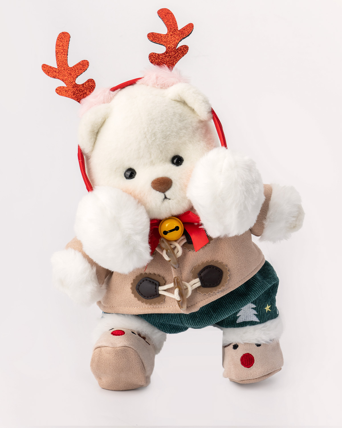 Getahug Christmas Antler Earmuffs White Teddy Bear | Handmade Jointed Toy Gift