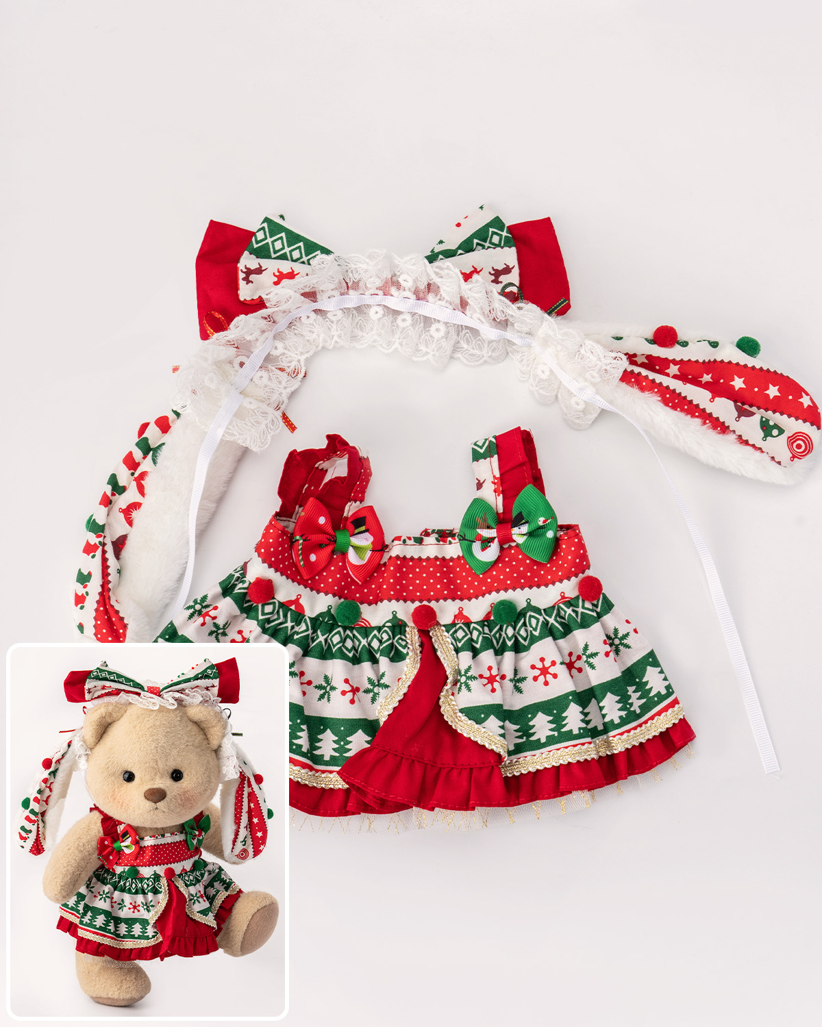 Getahug Adorable Christmas Bunny White Teddy Bear | Handmade Stuffed Animal Gift
