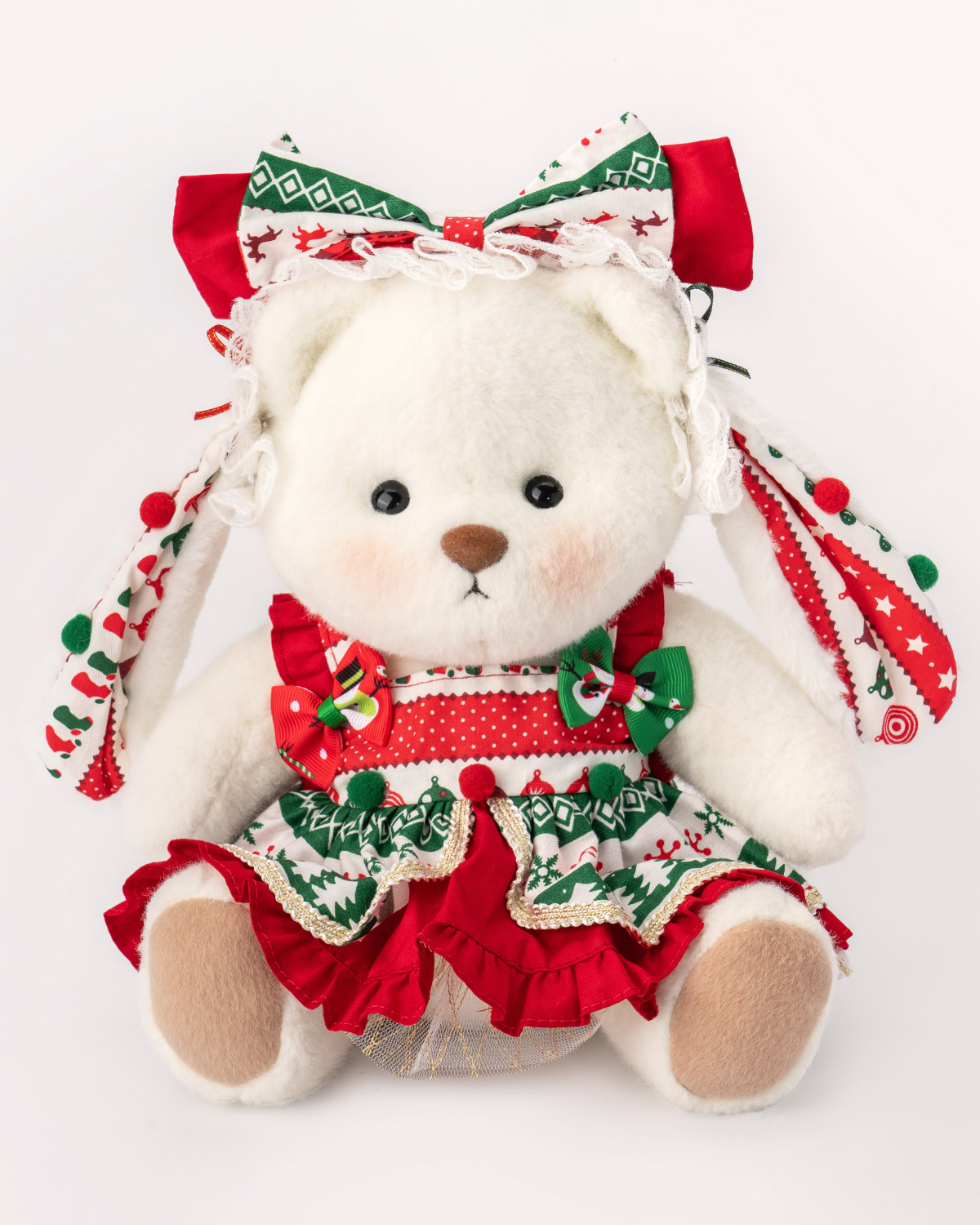 Getahug Adorable Christmas Bunny White Teddy Bear | Handmade Stuffed Animal Gift