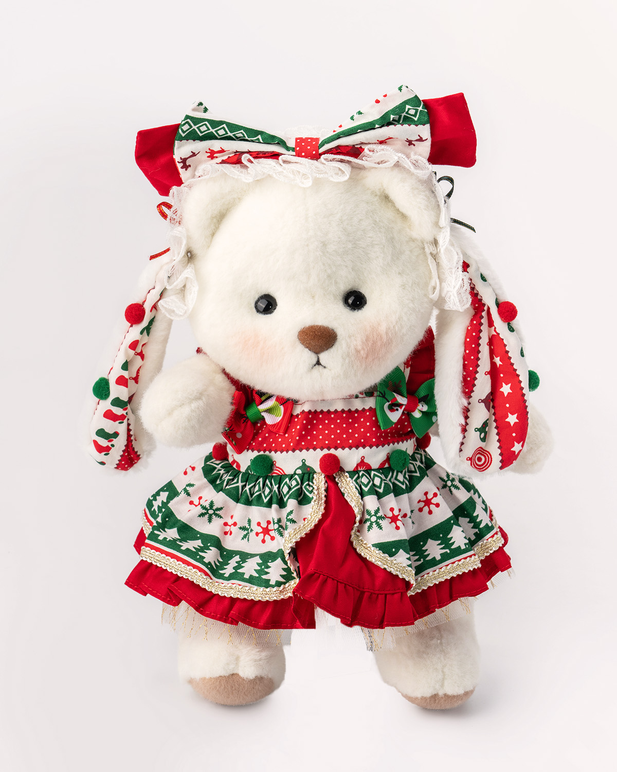 Getahug Adorable Christmas Bunny White Teddy Bear | Handmade Stuffed Animal Gift