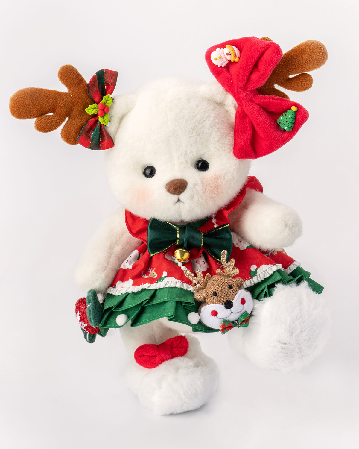 Getahug Adorable Christmas Deer White Teddy Bear | Handmade Stuffed Animal Gift