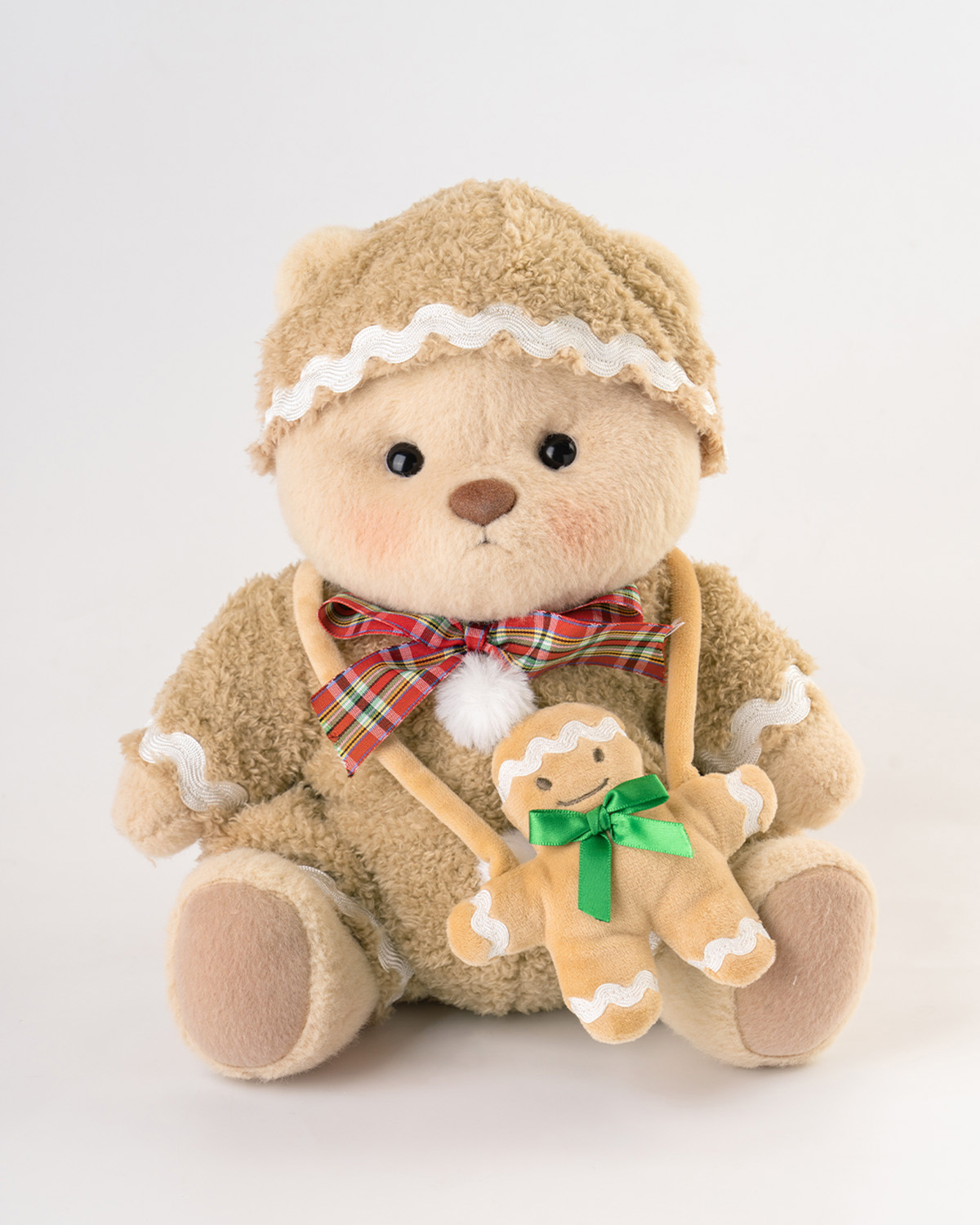 Getahug Christmas Gingerbread Man White Teddy Bear | Handmade Stuffed Animal Gift