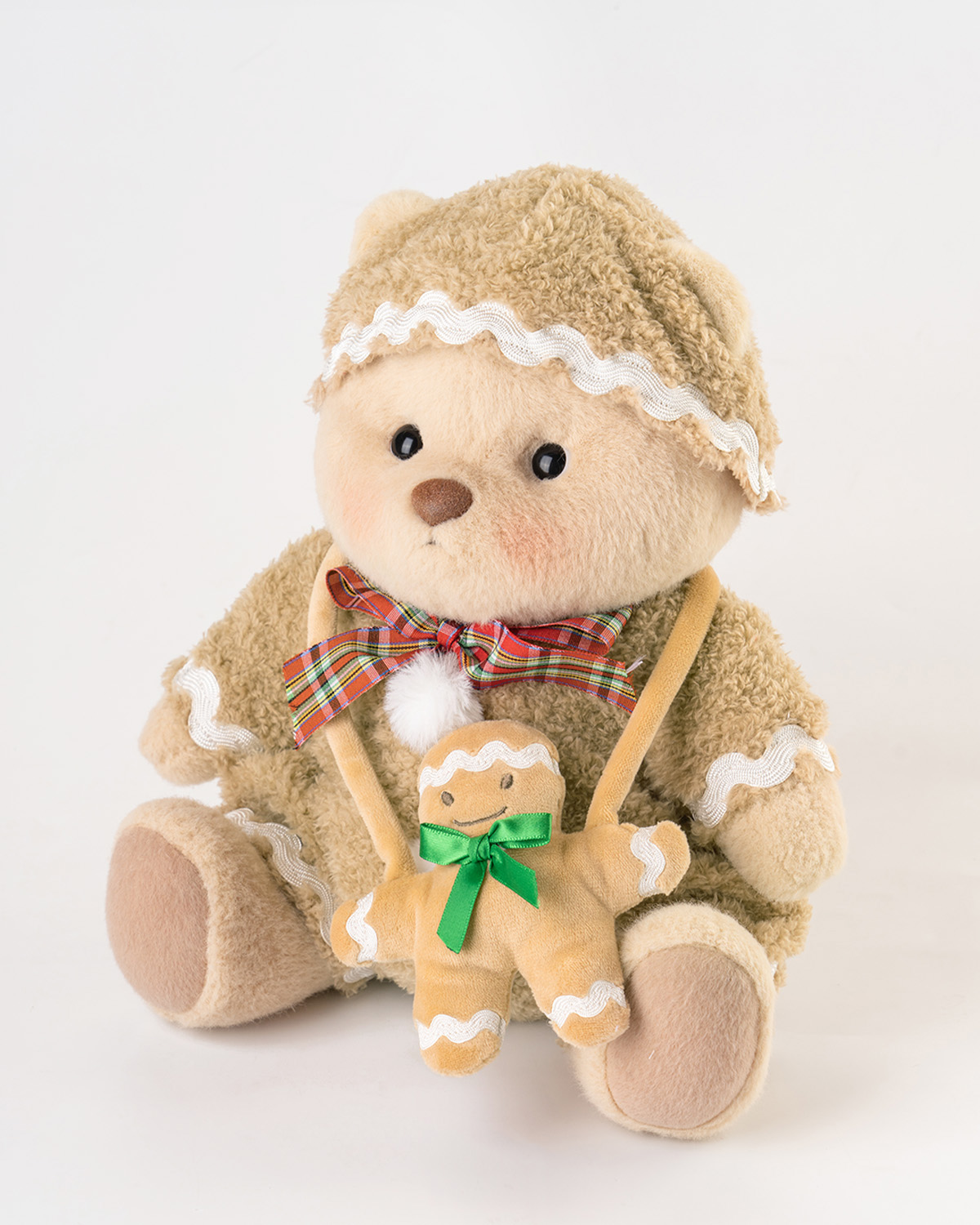 Getahug Christmas Gingerbread Man White Teddy Bear | Handmade Stuffed Animal Gift